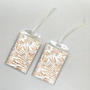 Luggage Bag Tags, SET OF TWO, Gold and White Tropical Leaves